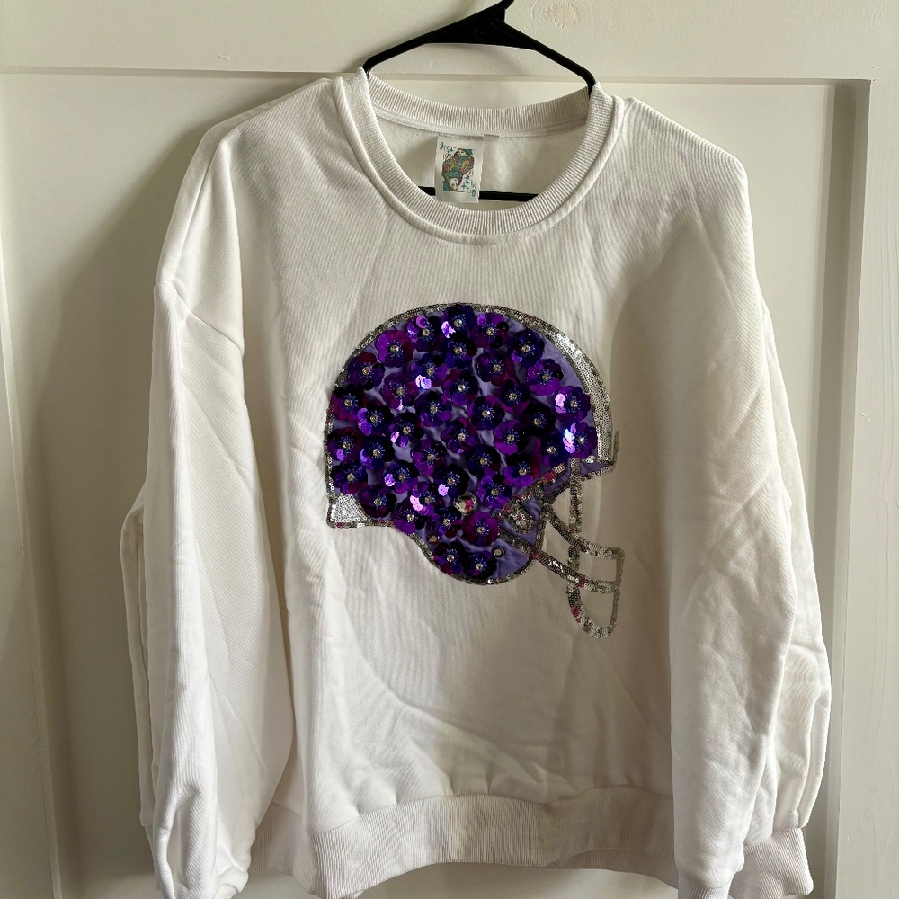 NWOT Queen of Sparkles purple helmet sweatshirt